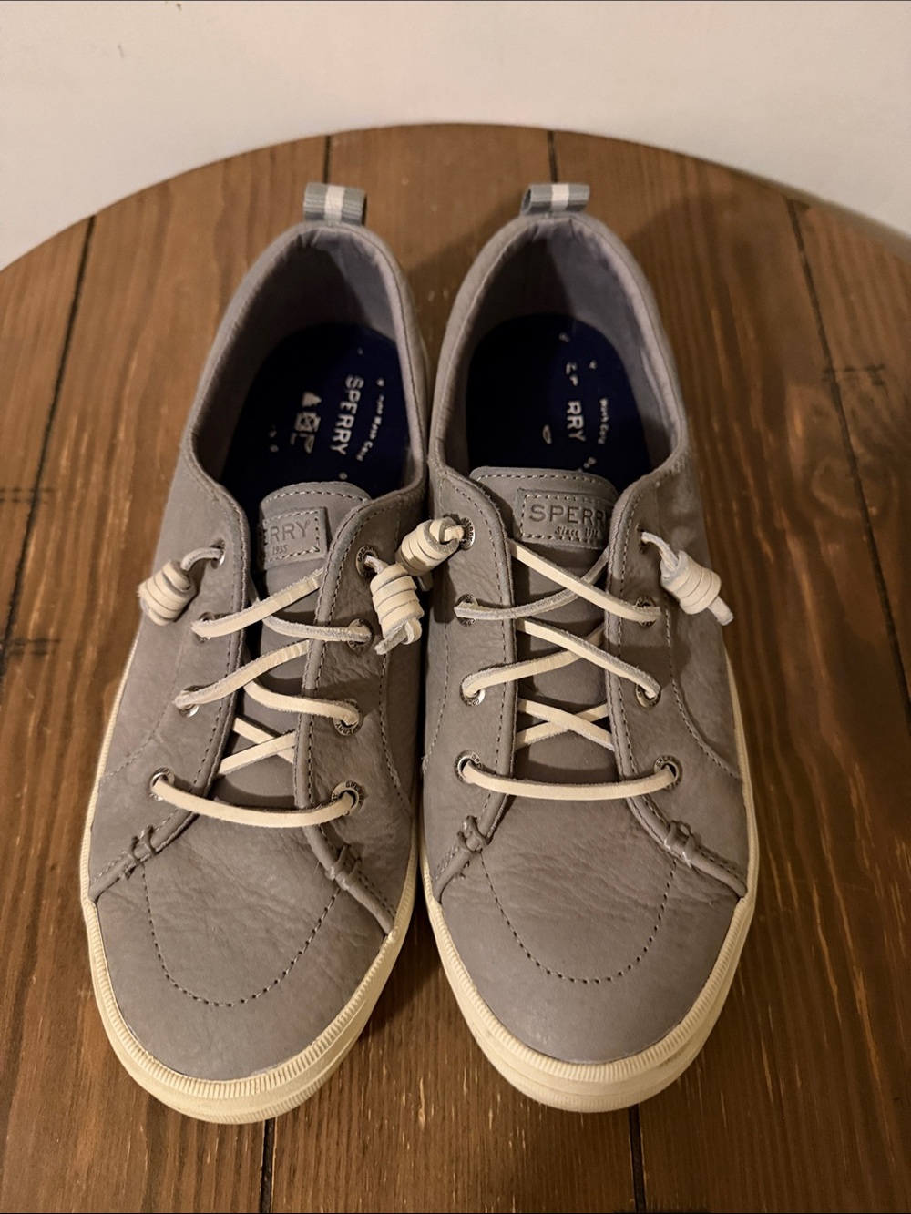 Sperry Women's Gray Leather Lace-Up Boat Sneakers